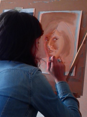 exercício na aula pintura, esboço de auto-retrato a óleo